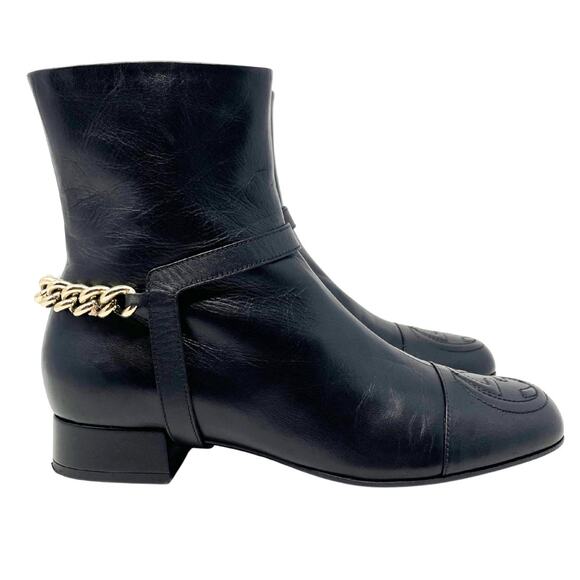 Gucci Boots GG Logo Monogram Western Chain Black Leather Ankle Booties Shoes 39 - Picture 5 of 13